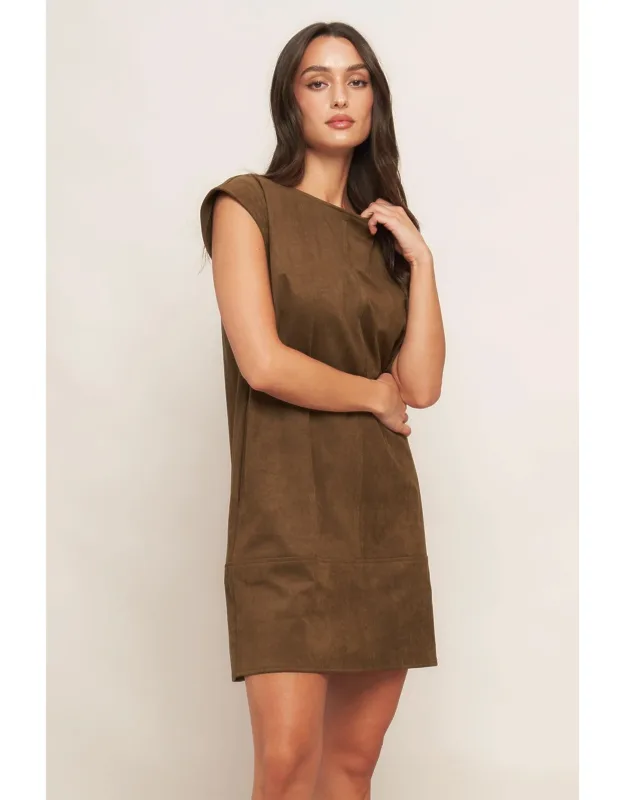 Quiet Luxury Edge Faux Suede Midi Shift Dress