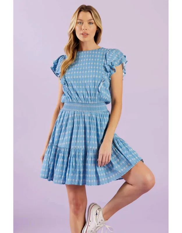 Come As You Are Mini Dress With Textured Woven And Ruffled Short Sleeve