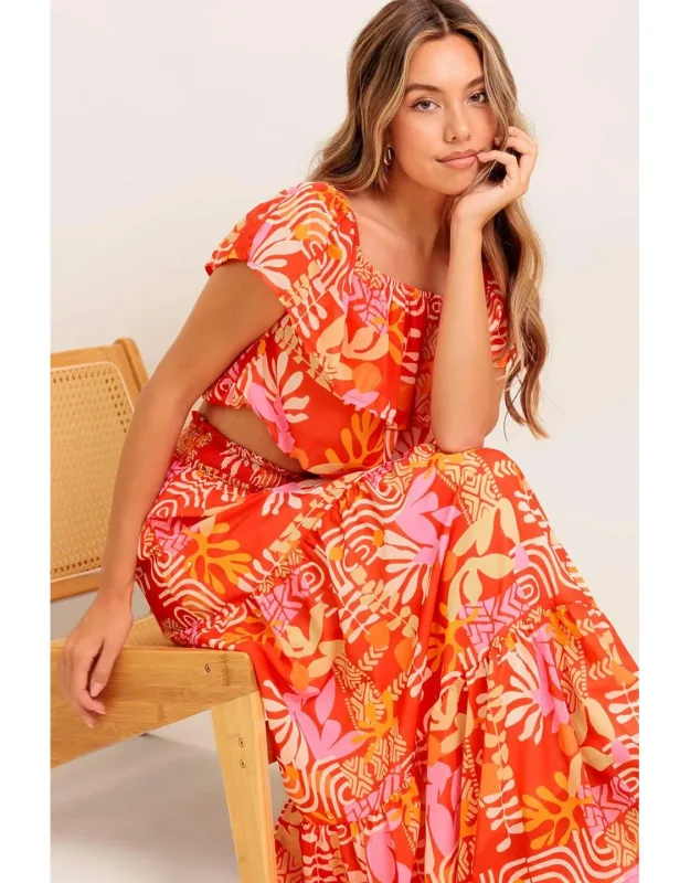 Faint Sunbeam Woven Top And Skirt Set