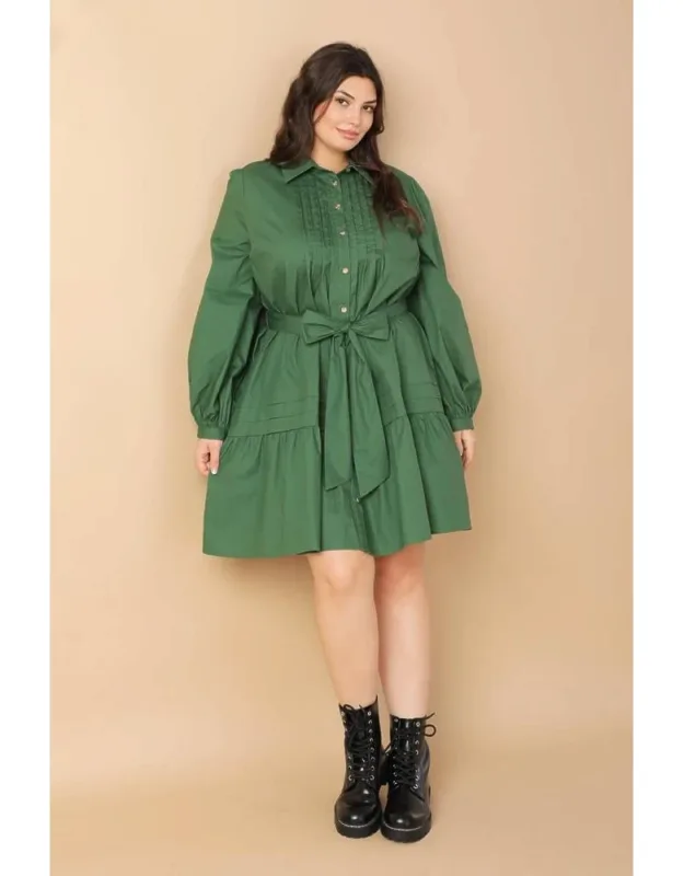 Aesthetic Pose Mini Dress With Shirt Collar And Ruffled Hemline
