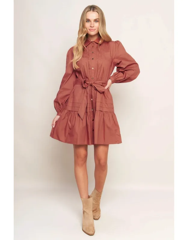 Aesthetic Pose Woven Mini Dress With Shirt Collar And Ruffled Hemline