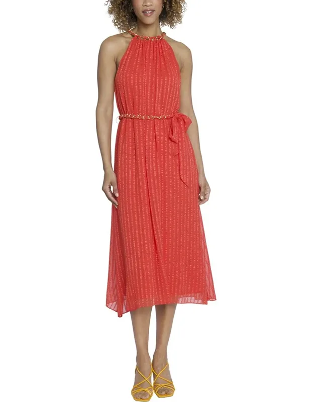 Maggy London Midi Dress With Chain Detail And Center Back Tie