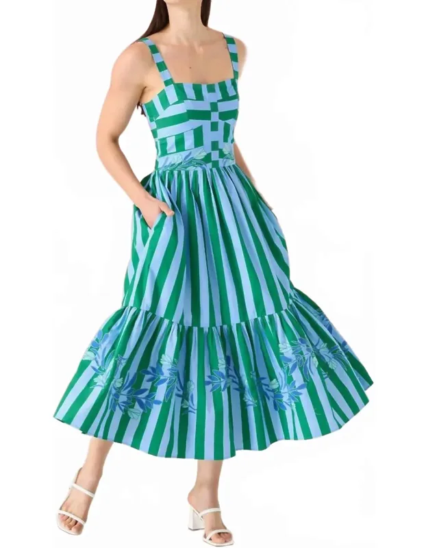 Dress In Parasol Stripe Embroidery