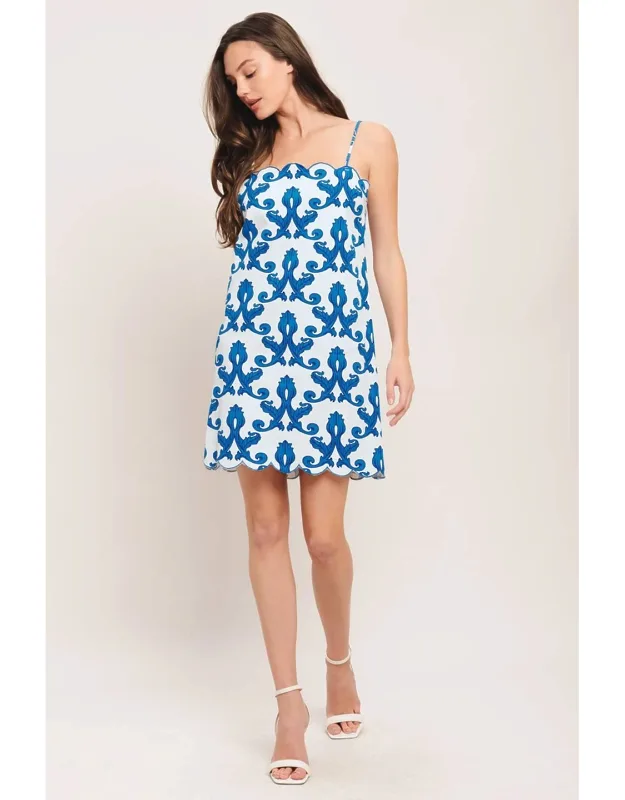 Coastal Scroll Woven Mini Dress