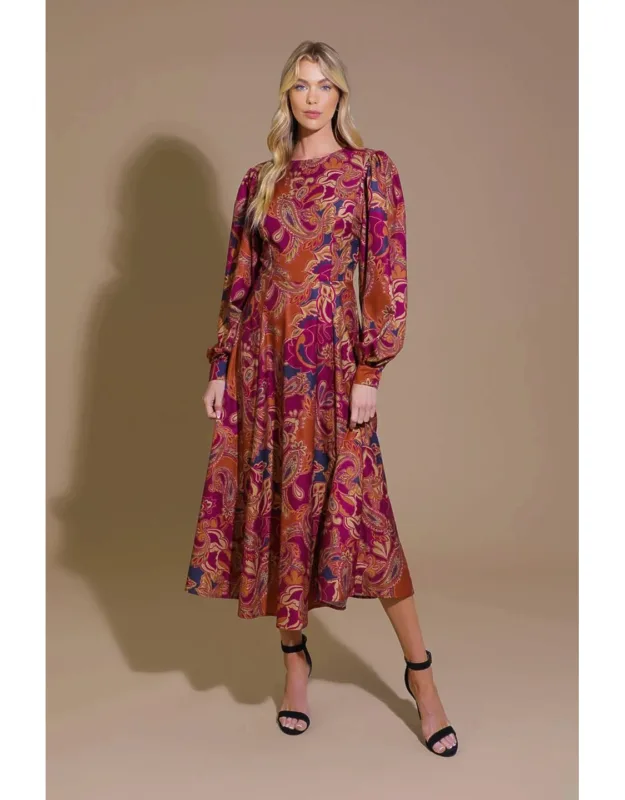 Forevermore Woven Midi Dress With Round Neckline And Back Cut Out