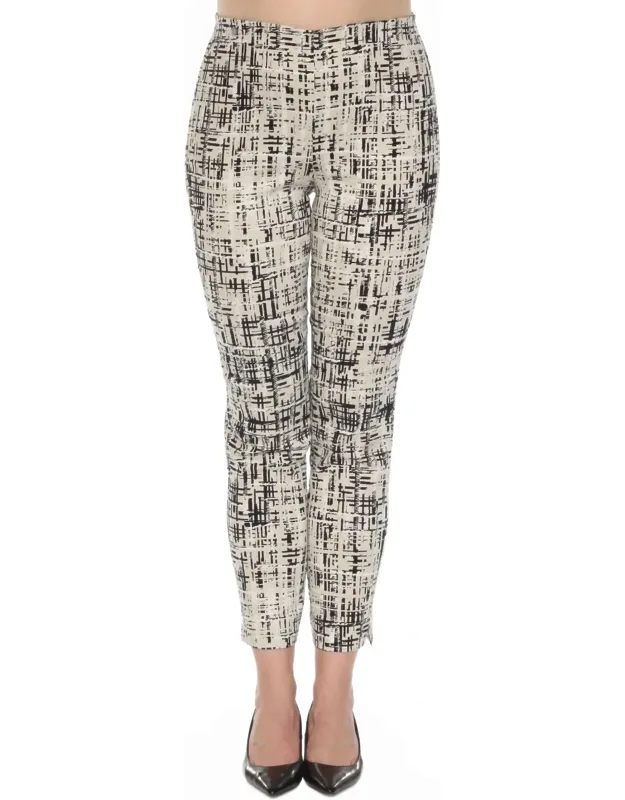Abstract Print Slim Ankle Pants - High-rise, Comfortable Pull-on Style