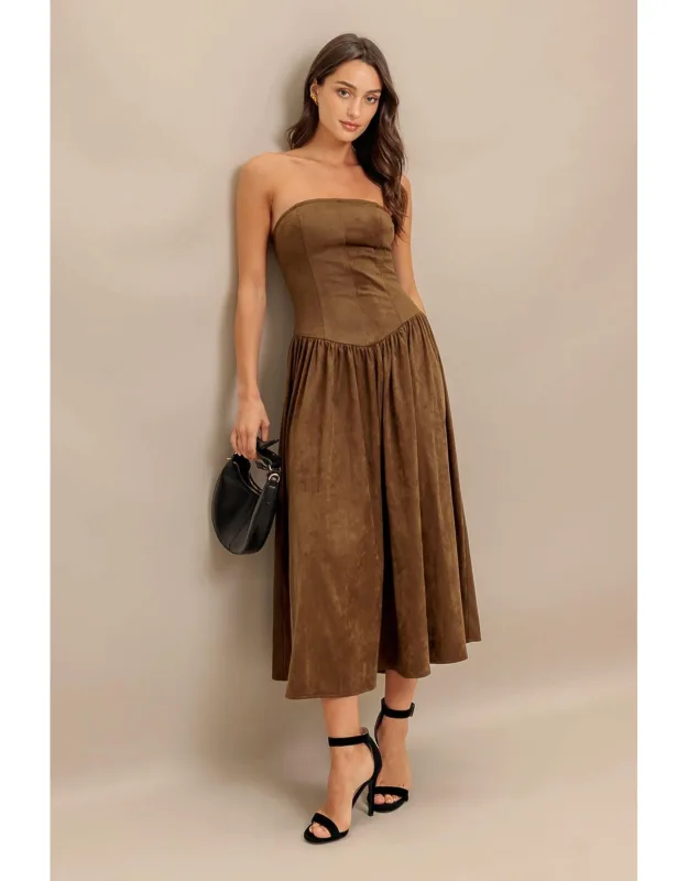 Wild Espresso Faux Suede Midi Dress