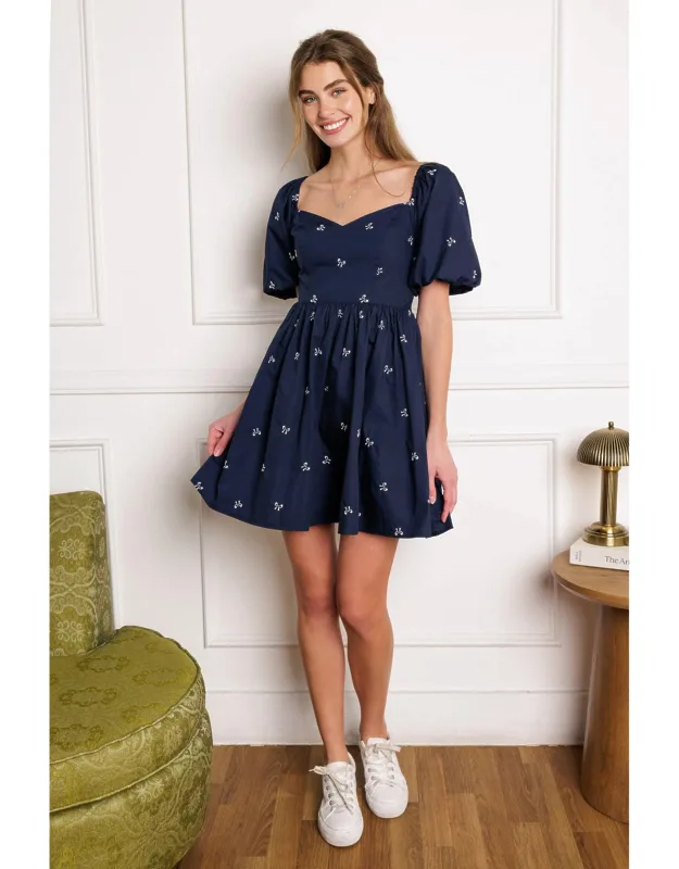 Walk It Out Mini Dress With Embroidery And Sweetheart Neckline