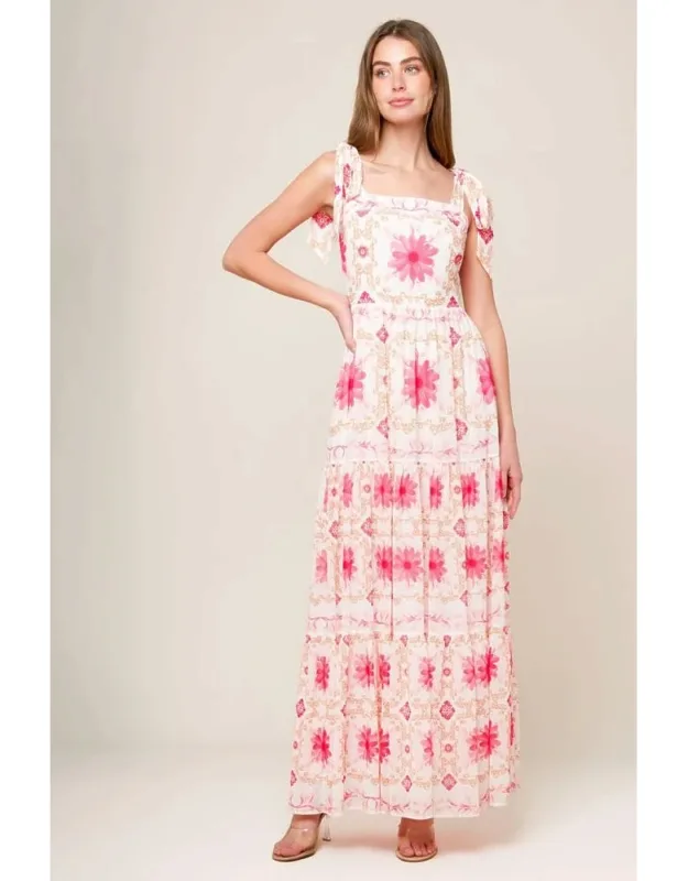 My Debut Woven Maxi Dress With Shoulder Tie And Tiered Skirt