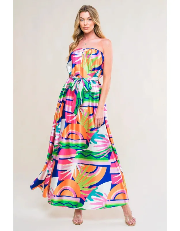 Summery Inclination Woven Midi Dress With Strapless Design And Self Belt