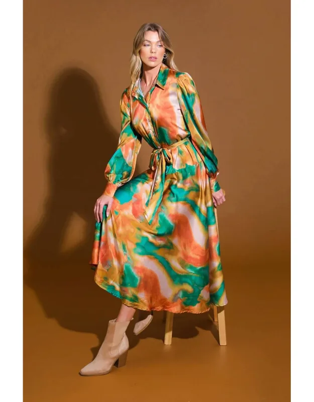 Wanna Be Loved Midi Dress With Shirt Collar And Self Sash Tie
