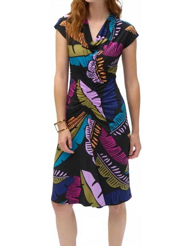 Tropical Print Shirred Sheath Dress