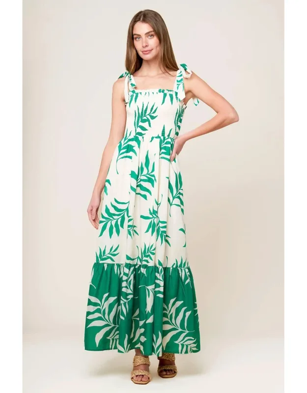 Dream With Me Woven Maxi Dress With Ruffled Hemline And Smocked Bodice