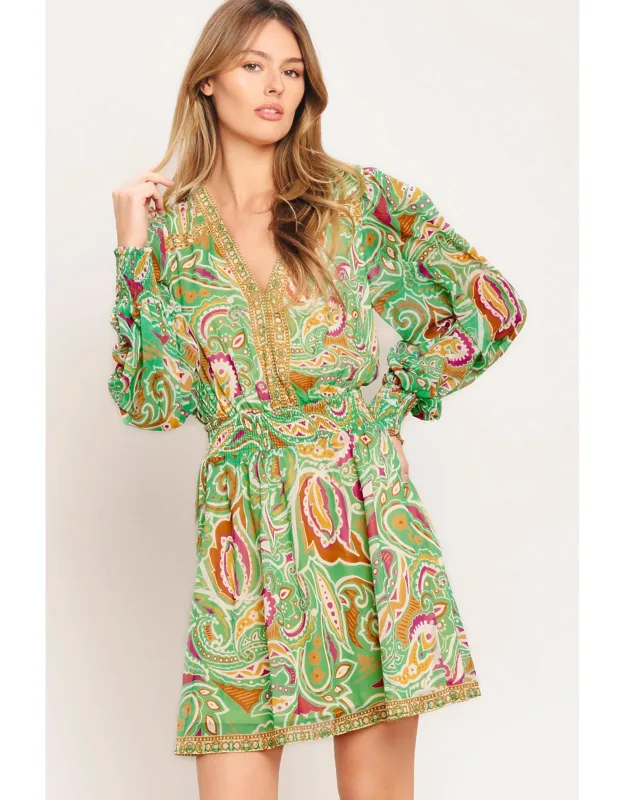Time Spent Together Mini Dress With V Neckline And Long Sleeve