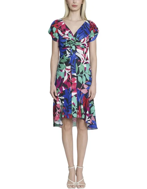 Midi Dress With V Neck And Center Back Invisible Zipper