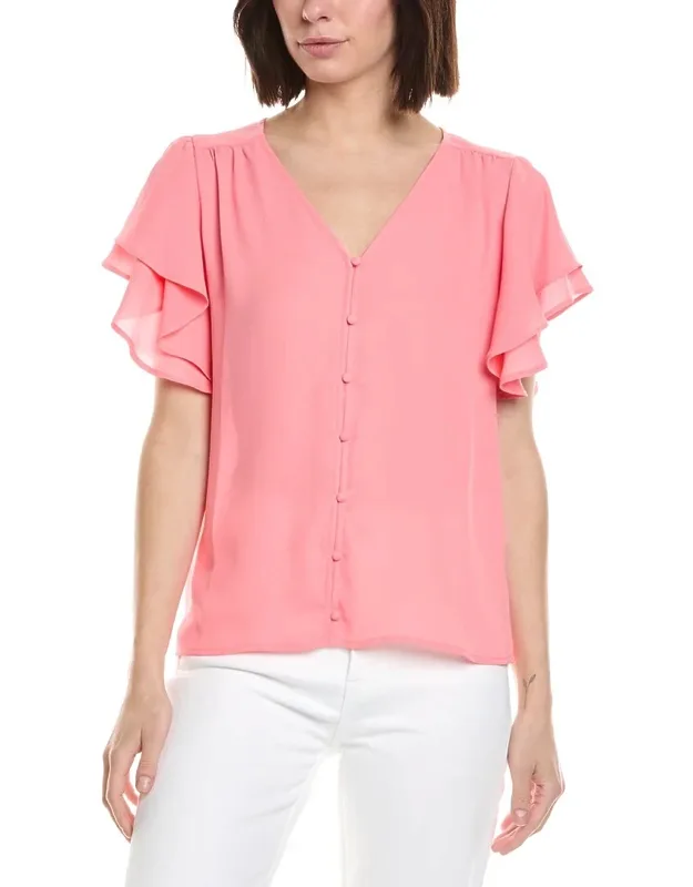 Double Flutter Shirred Shoulder Blouse