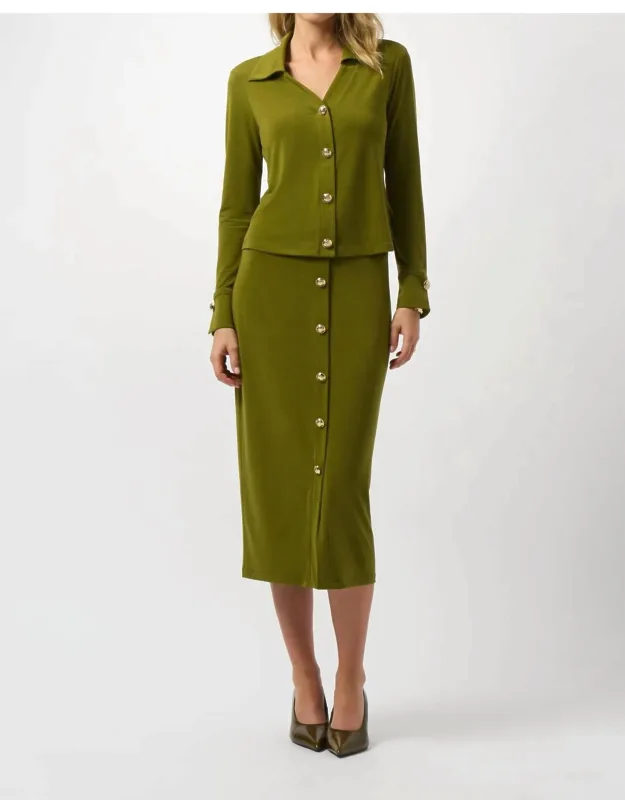 Crepe Knit Pull On Midi Pencil Skirt