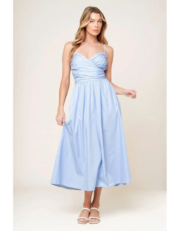 Invite Pastel Woven Midi Dress With Surplice Neckline And Full Skirt