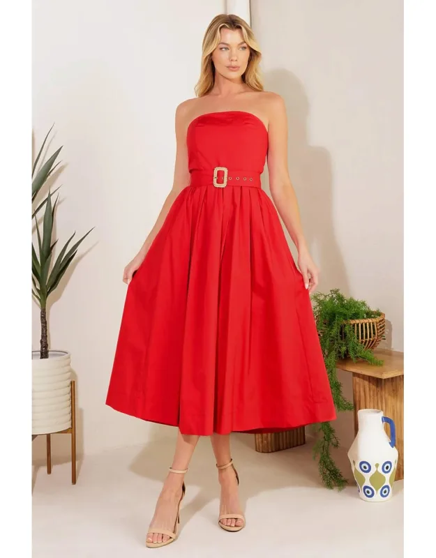 _days That Fade Woven Midi Dress With Self-belt And Side Pockets_