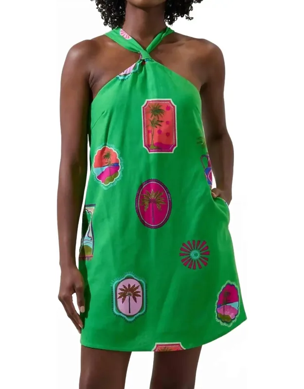 Tropical Postcard Halter Mini Dress