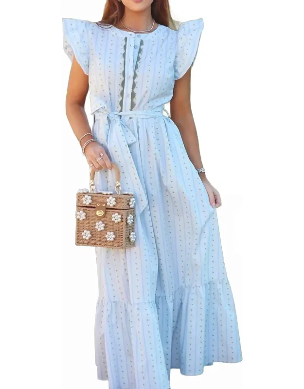Floral Stripe Ric Rac Trim Maxi Dress