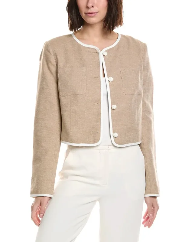 Contrast Patch Pocket Linen-blend Jacket