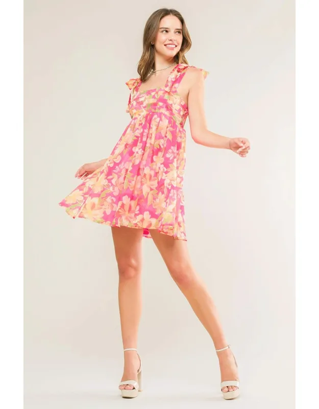 Talk Of The Town Woven Mini Dress With Pleated Bodice And Smocked Back