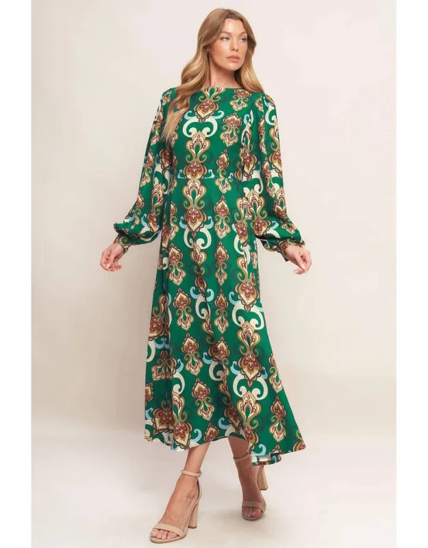 Modern Retro Bloom Woven Midi Dress