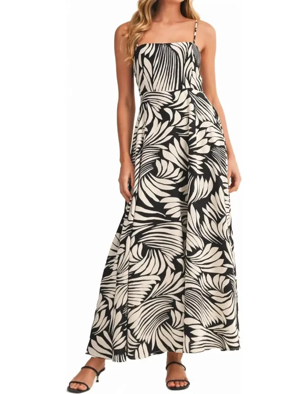 Printed Linen A-line Midi Dress