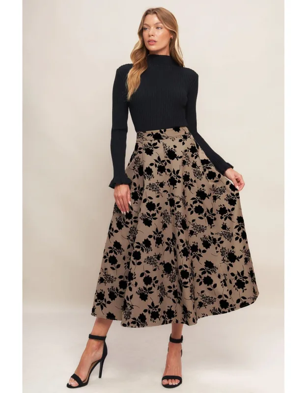 Classic Bloom Look Woven Flocking Circle Skirt