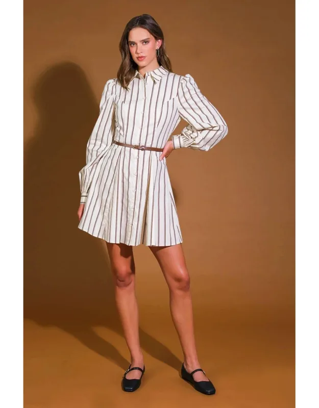 Lucky To Have You Mini Dress With Shirt Collar And Long Sleeve