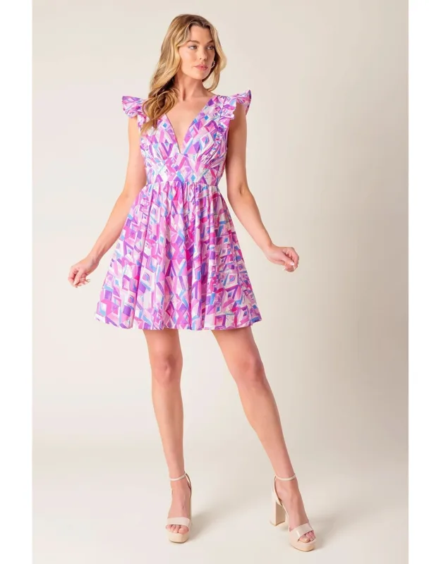 Better Without You Mini Dress With V Neckline And Ruffled Sleeve