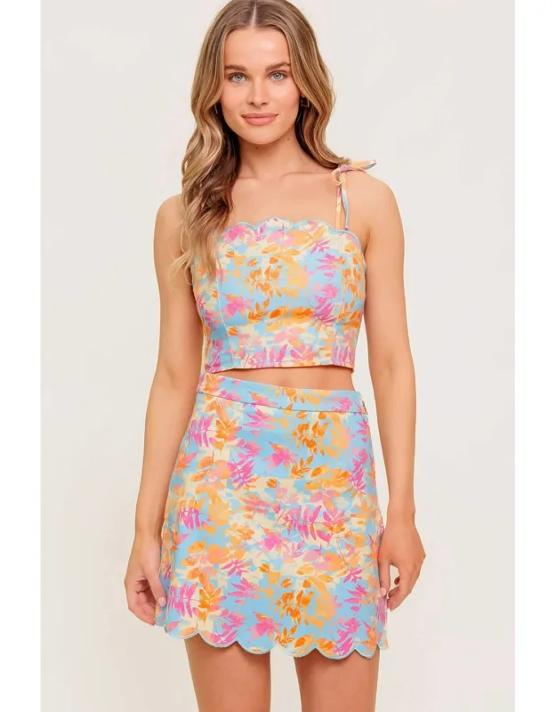 Garden Veil Woven Top And Mini Skirt Set