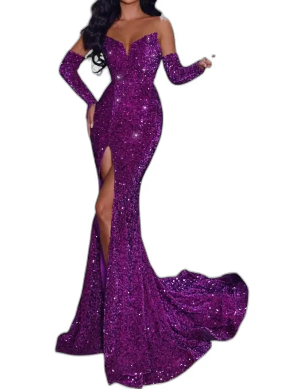 Thigh High Sequin Prom Dress