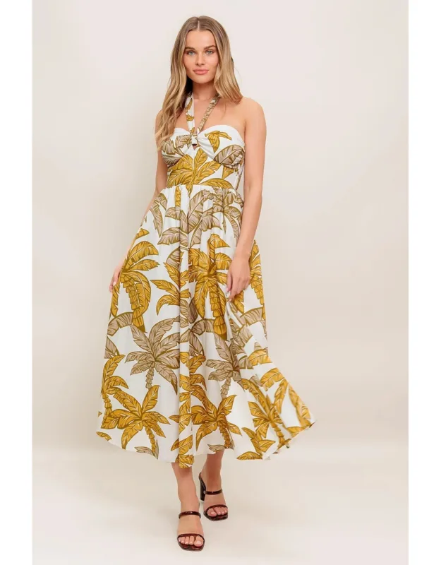 Petite Love Woven Midi Dress With Halter Neckline And Smocked Back Bodice