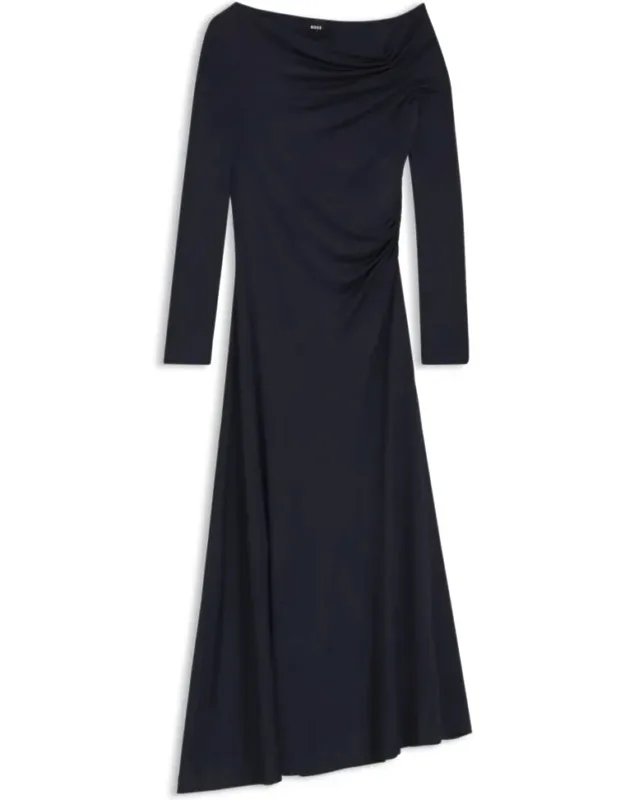 Asymmetric Neckline Long-sleeve Dress