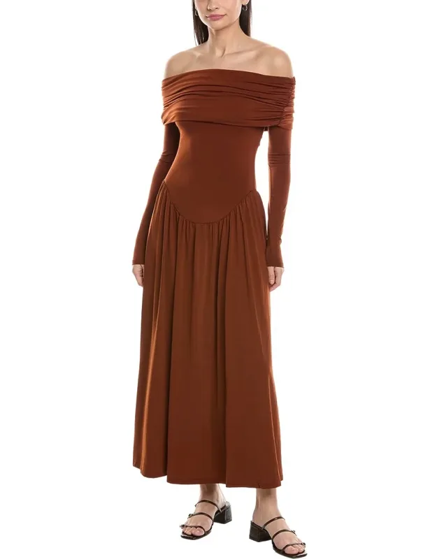 Off Shoulder Ruched Midi Dress
