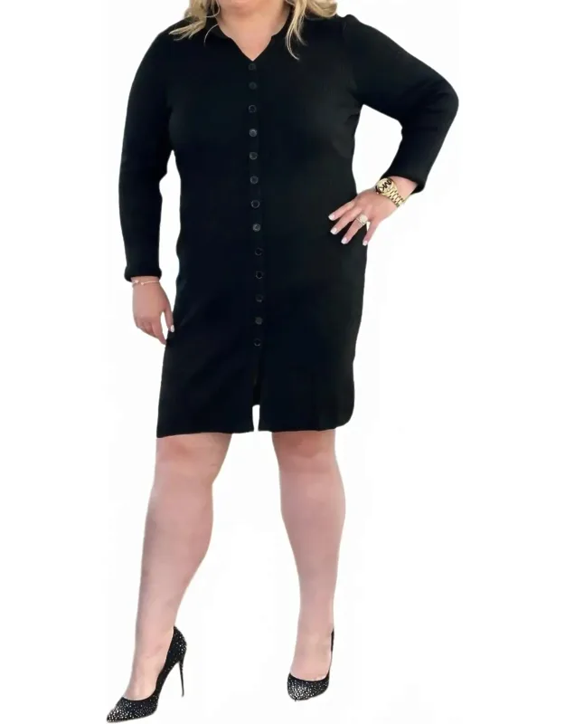Button Down V-neck Midi Dress