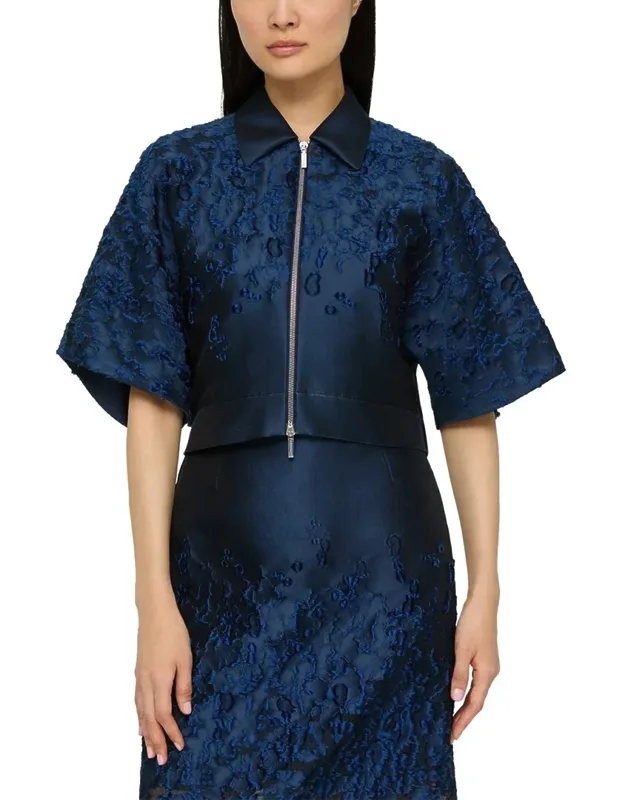 Zip Front Cropped Silk-blend Jacket