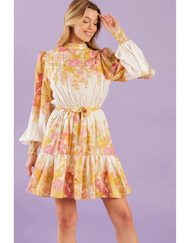 Go Get It Woven Mini Dress With High Neckline And Ruffled Hemline