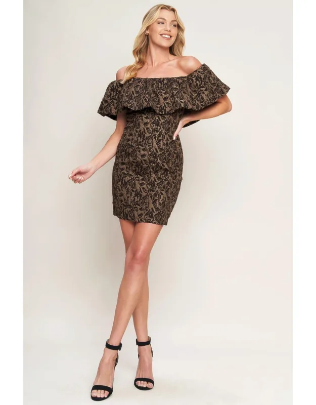 Wherever You May Go Woven Mini Dress With Off Shoulder Neckline And Bubble Flounce