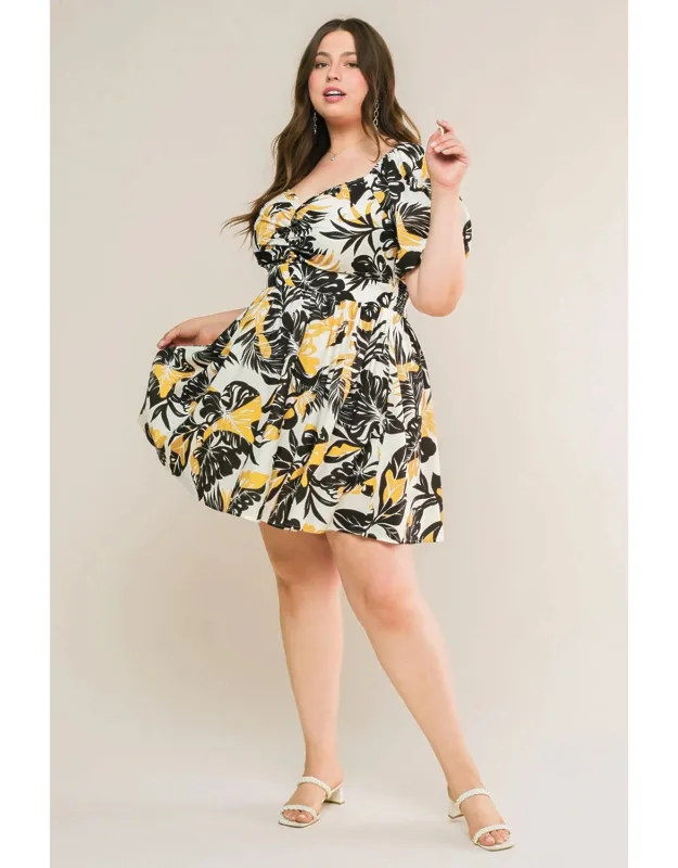 Lead The Way Woven Mini Dress With Sweetheart Neckline And Puff Sleeves