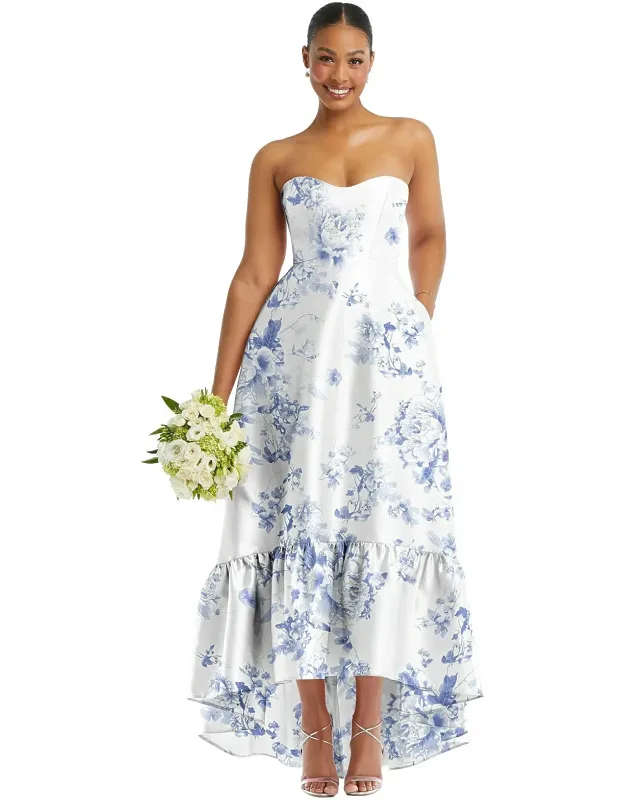 Floral High-low Ruffle Hem Maxi Dress With Pockets