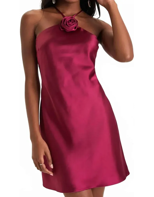 Satin Rosette Halter Neck Mini Dress