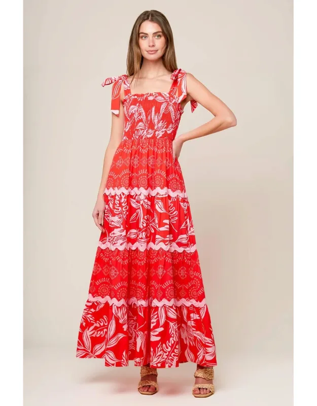 Brighter Days Woven Maxi Dress With Ruffled Edge And Smocked Bodice