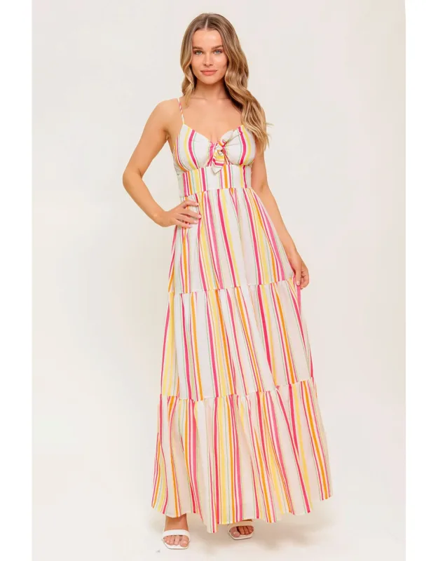 See The Good Woven Maxi Dress With Center Front Tie And Tiered Skirt