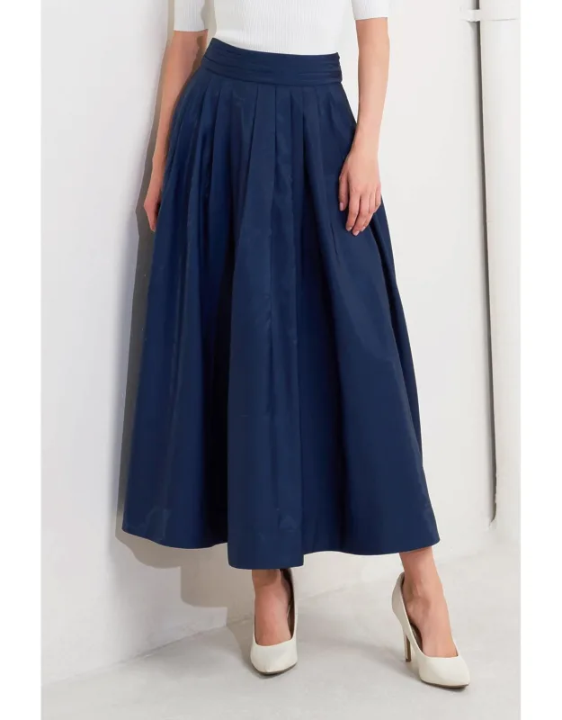 Luxe Flare Woven Pleated Midi Skirt