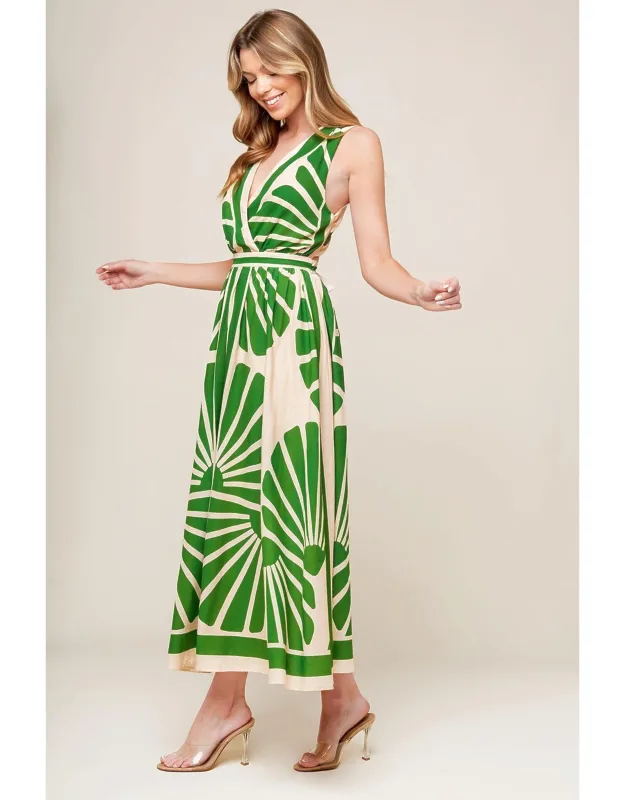 Swept Off My Feet Woven Midi Dress With Surplice Neckline And Full Skirt