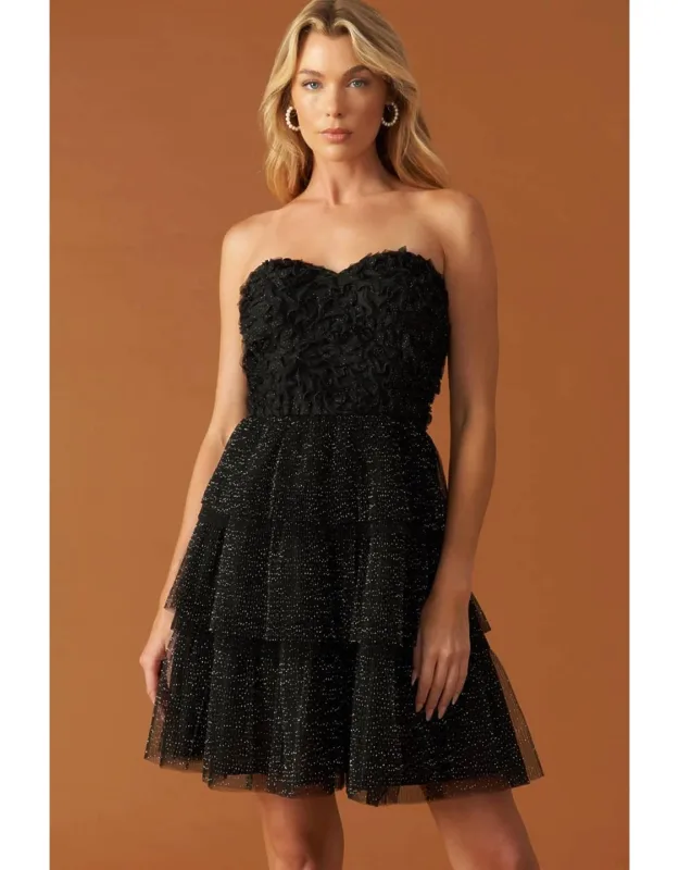 One Thing At A Time Woven Mini Dress With Sweetheart Neckline And Layered Skirt
