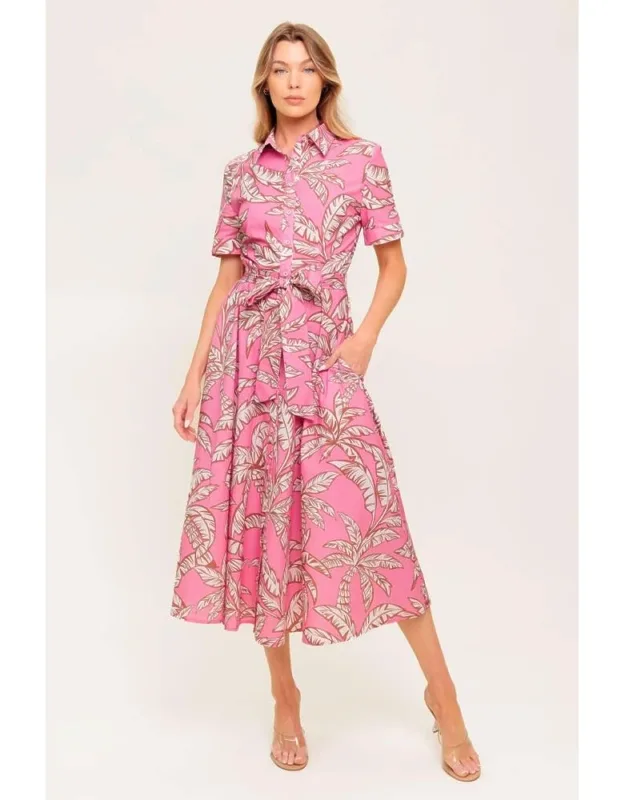 Woven Midi Dress With Printed Collar